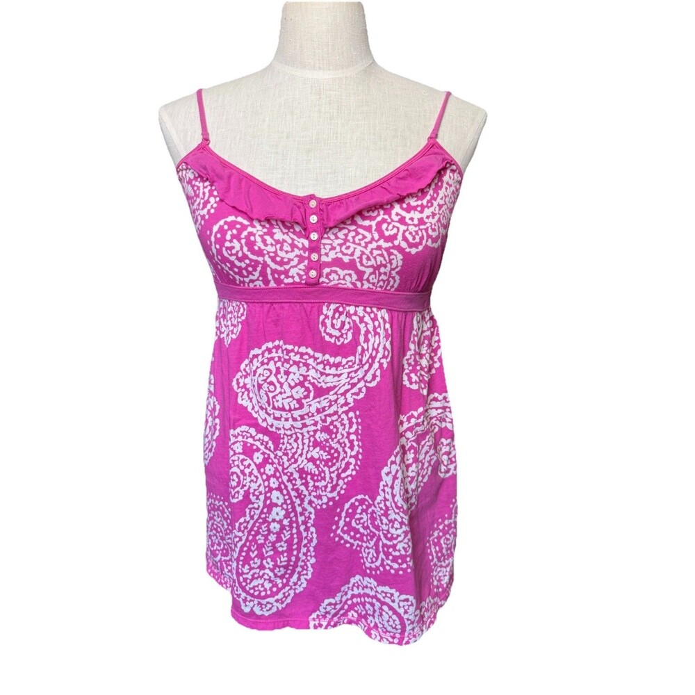Y2K Aéropostale Pink White Paisley Babydoll Tank Top Ties in Back EUC XL 2000s
